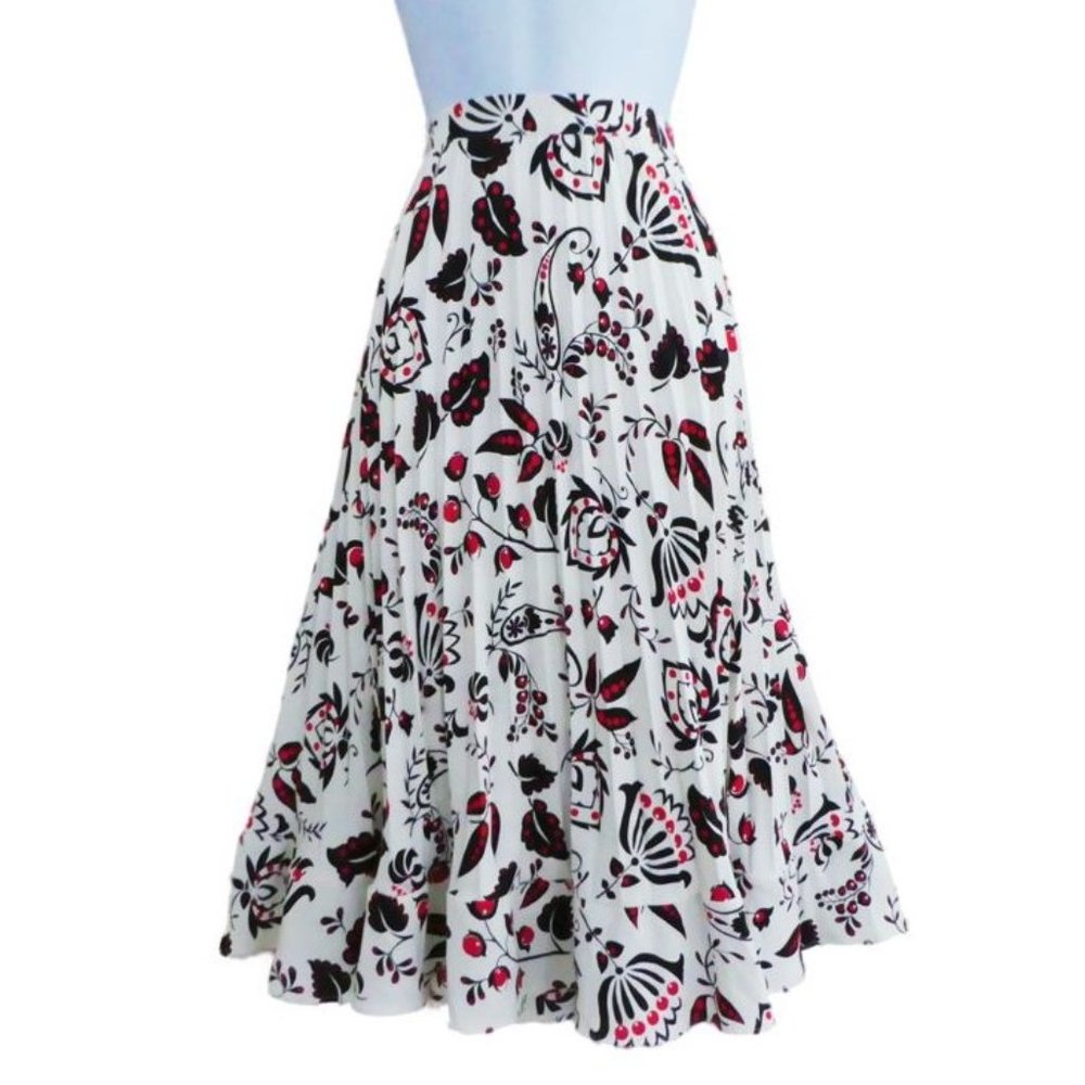 Talbots Petite Midi Skirt Accordion Fun Floral Side Zip Ruffle Hem Lined 16P